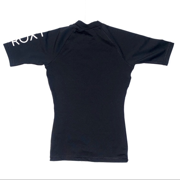 Roxy black white front logo rash guard short sleeve swim top - Picture 4 of 8